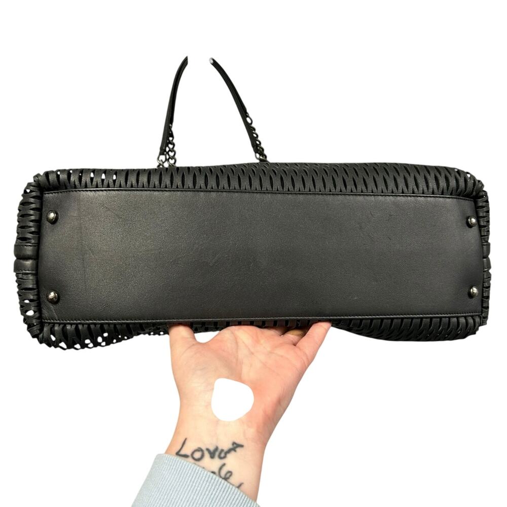 Chanel Black Orange Perforated Leather CC Double Handle Chain Tote Handbag - Picture 4 of 9